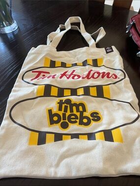 Tim Hortons Cream Canvas Tote Bag with Yellow & Black Accents